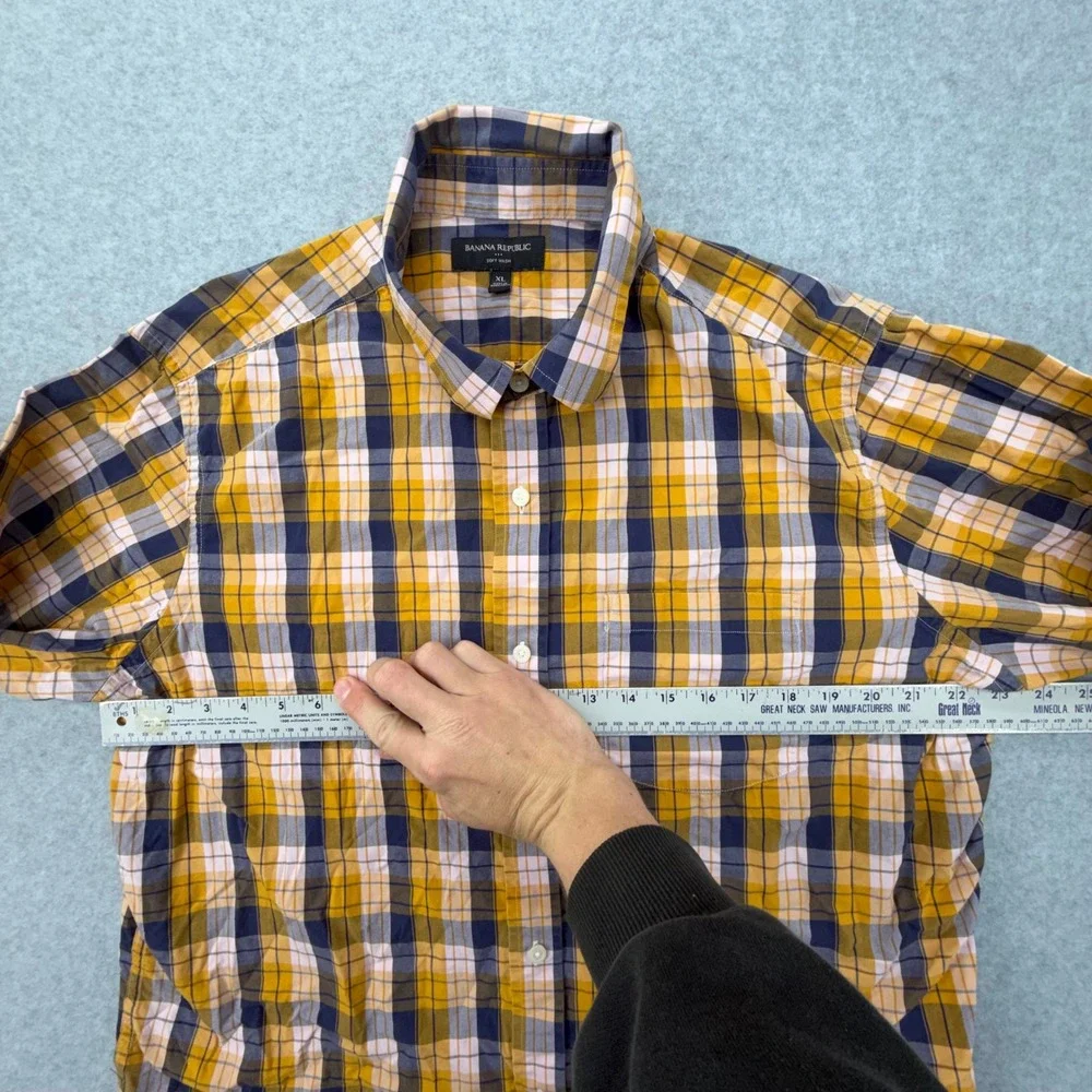 Banana Republic Soft Wash‎ Mens XL Plaid Button Down Shirt Mustard Yellow Navy